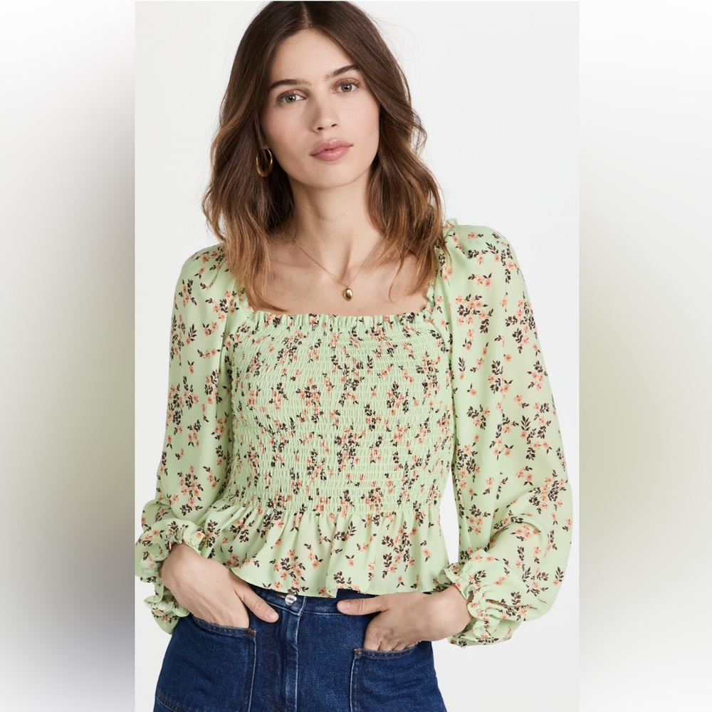 WAYF | Jackie Smocked Long Sleeve Top
